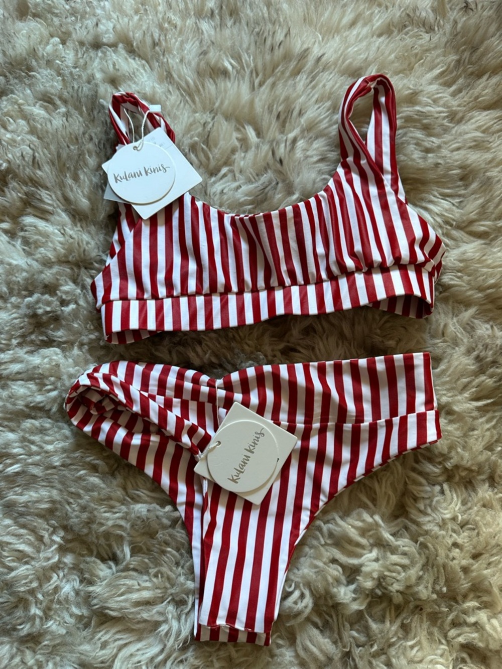 NWT Kulani Kinis Red and White Striped Bikini Set